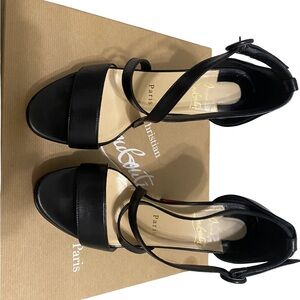 Christian Louboutin Loubi Bee Alta Black Leather Strappy Ankle-Heel Sandals